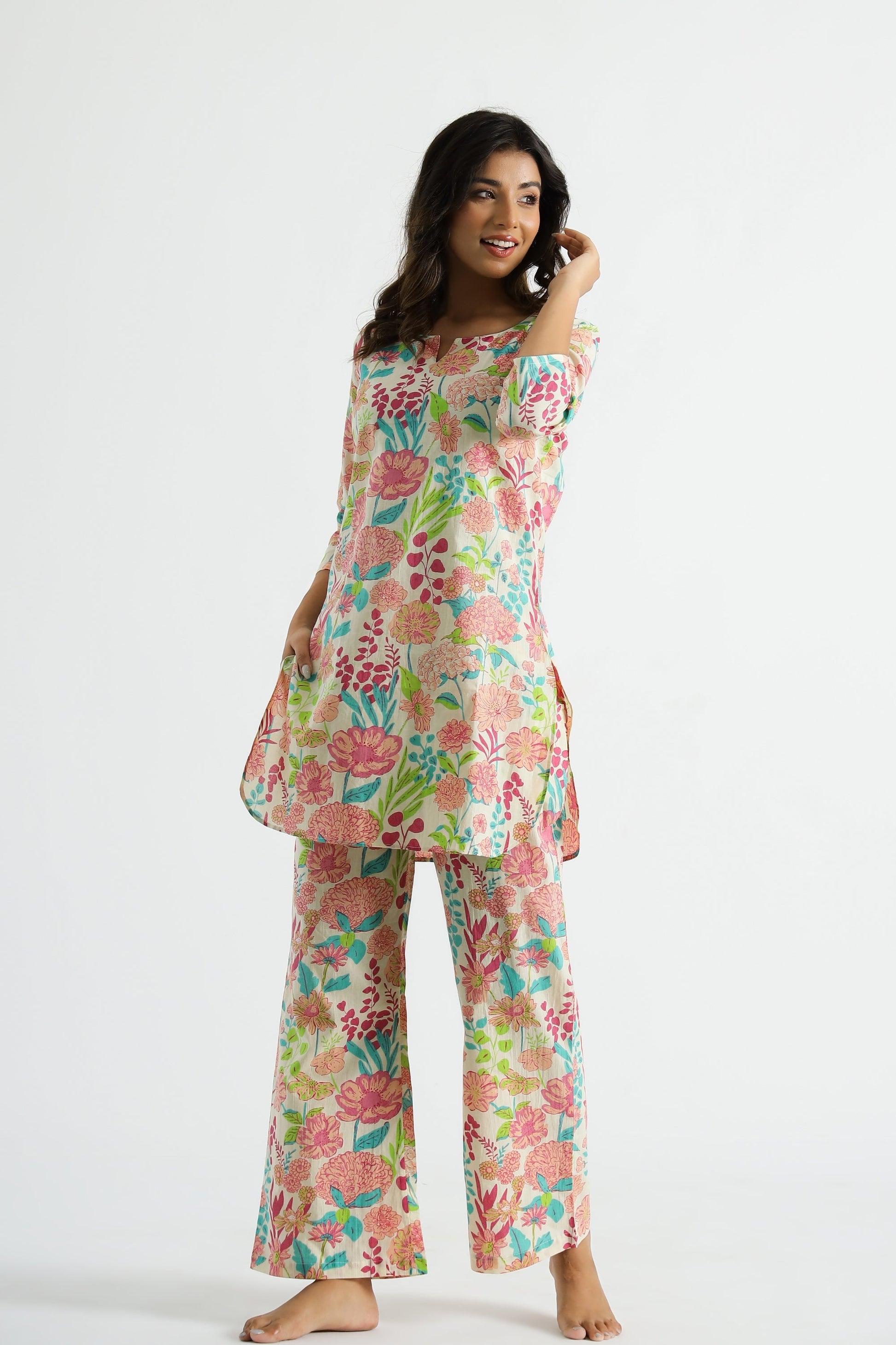 Floral Garden Cotton Co-ord Set - Top & Trousers | Co-Ord Set | Shop stylish women's clothing online at Label Flavia |