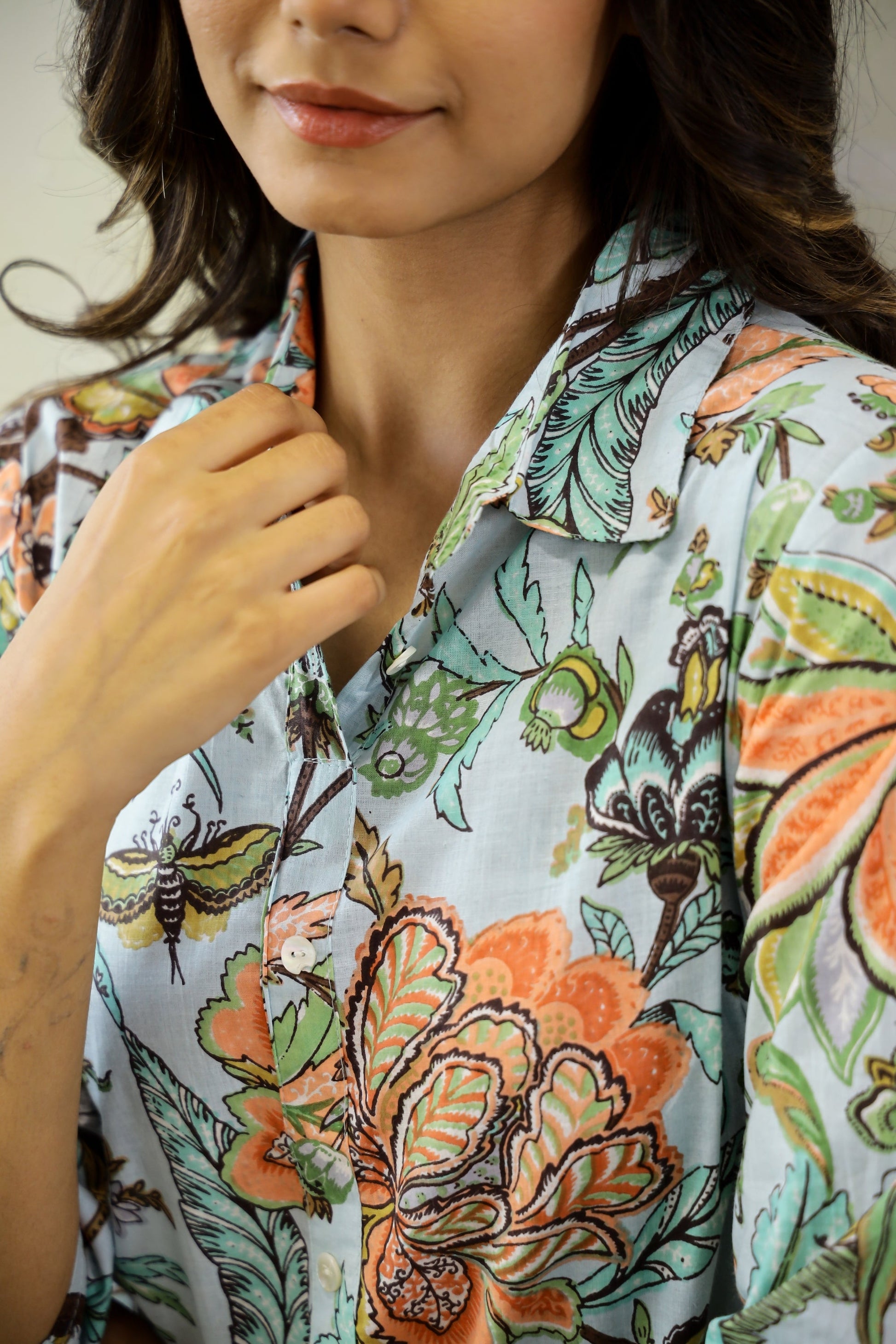 Blue & Orange Floral Jaal Cotton Coord Set | Co-Ord Set | Shop stylish women's clothing online at Label Flavia |