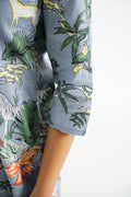 Grey Jungle Collared Cotton Lounge Co-Ord Set with 3 button | Co-Ord Set | Shop stylish women's clothing online at Label Flavia |