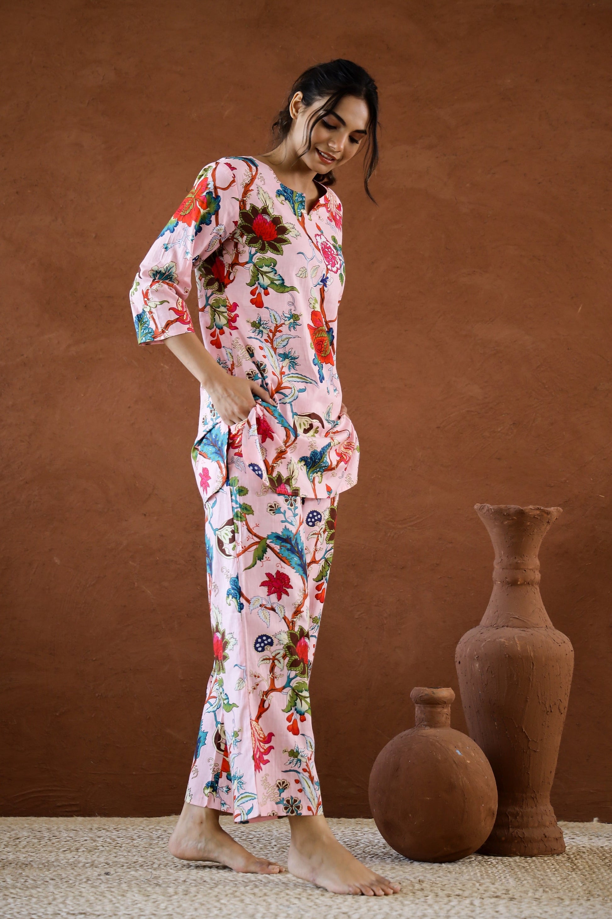 Pink Floral Cotton Coord Set | Co-Ord Set | Shop stylish women's clothing online at Label Flavia |