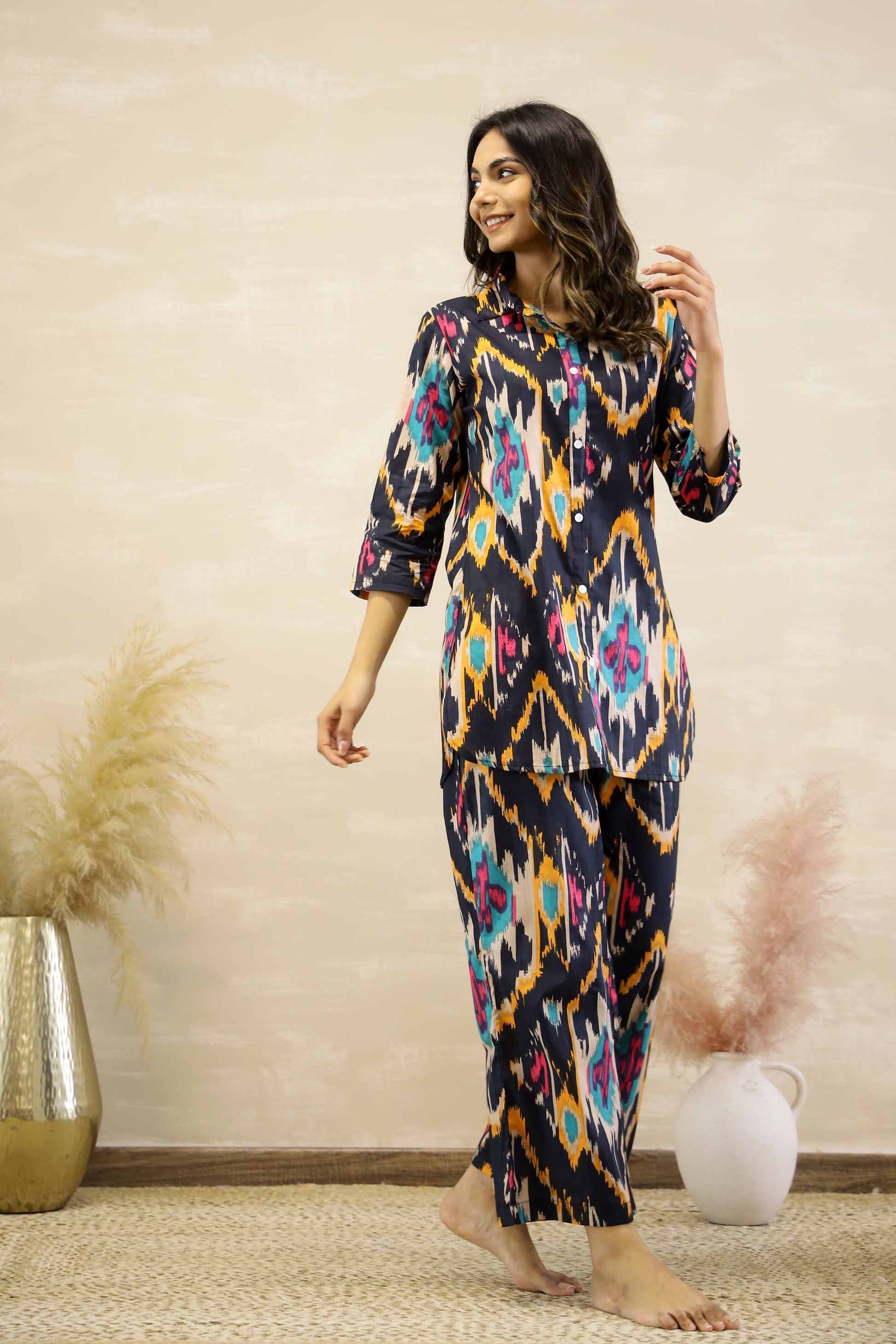 Black Ikhat Multicolor Coord set | Co-Ord Set | Shop stylish women's clothing online at Label Flavia |