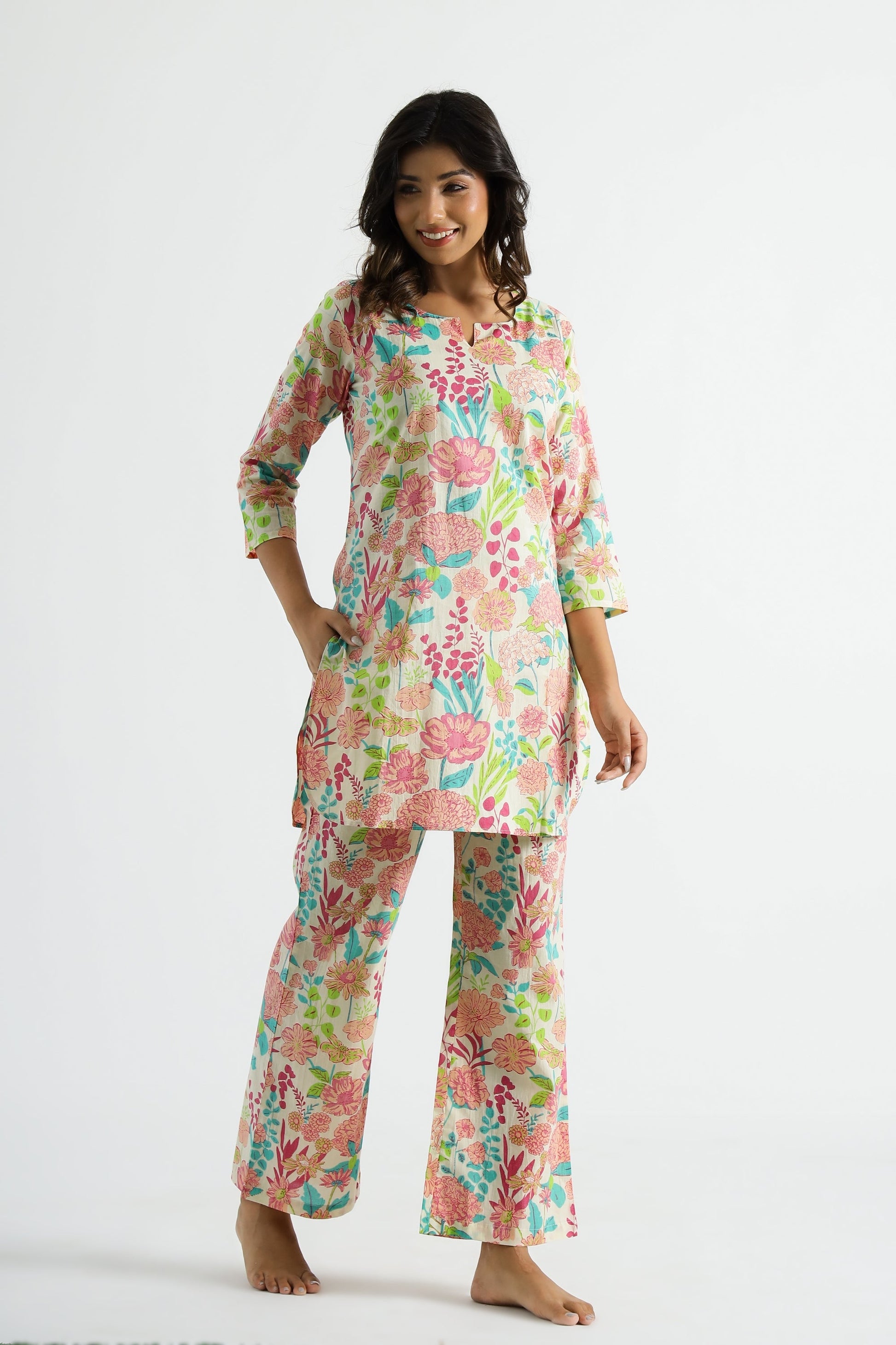 Floral Garden Cotton Co-ord Set - Top & Trousers | Co-Ord Set | Shop stylish women's clothing online at Label Flavia |