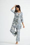 Grey Botanical Cotton Co-ord Set - Top & Trousers | Co-Ord Set | Shop stylish women's clothing online at Label Flavia |
