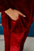 Classic Mehroon Velvet Co-Ord Set with Boat Neck | Co-Ord Set | Shop stylish women's clothing online at Label Flavia |