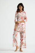 Pink Flamingo Collared Cotton Lounge Co-Ord Set with 7 button | Co-Ord Set | Shop stylish women's clothing online at Label Flavia |