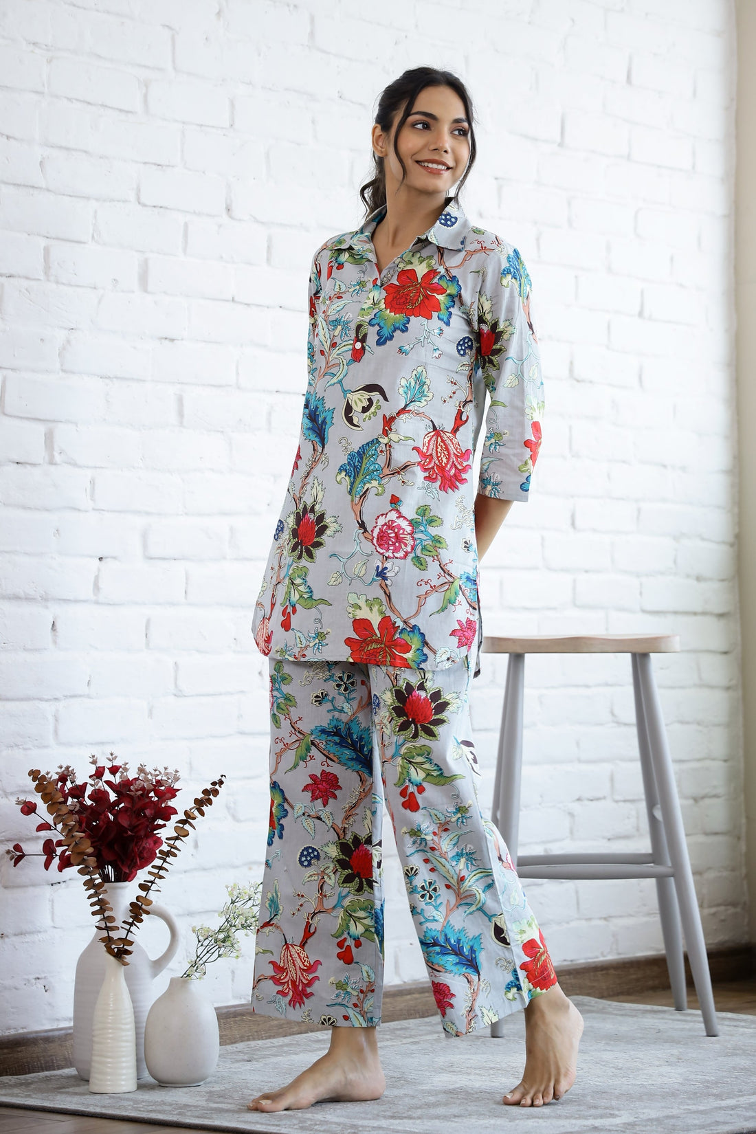 Lite Blue Floral Cotton Coord Set | Co-Ord Set | Shop stylish women's clothing online at Label Flavia |