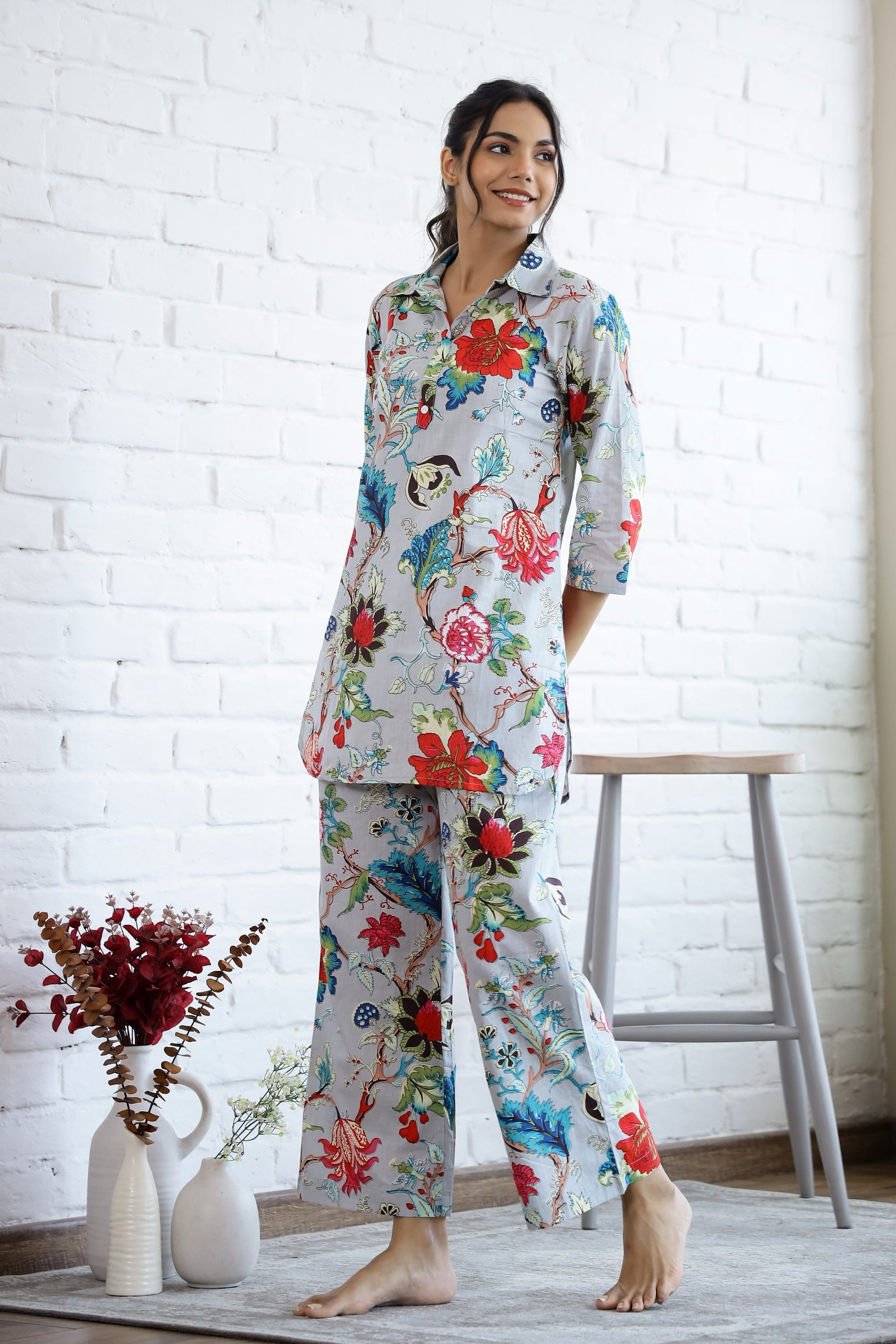 Lite Blue Floral Cotton Coord Set | Co-Ord Set | Shop stylish women's clothing online at Label Flavia |