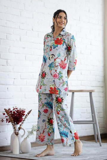 Lite Blue Floral Cotton Coord Set | Co-Ord Set | Shop stylish women's clothing online at Label Flavia |