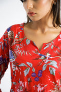 Red Chirping Birds Organic Printed Pure Cotton Loungewear Set | | Shop stylish women's clothing online at Label Flavia |