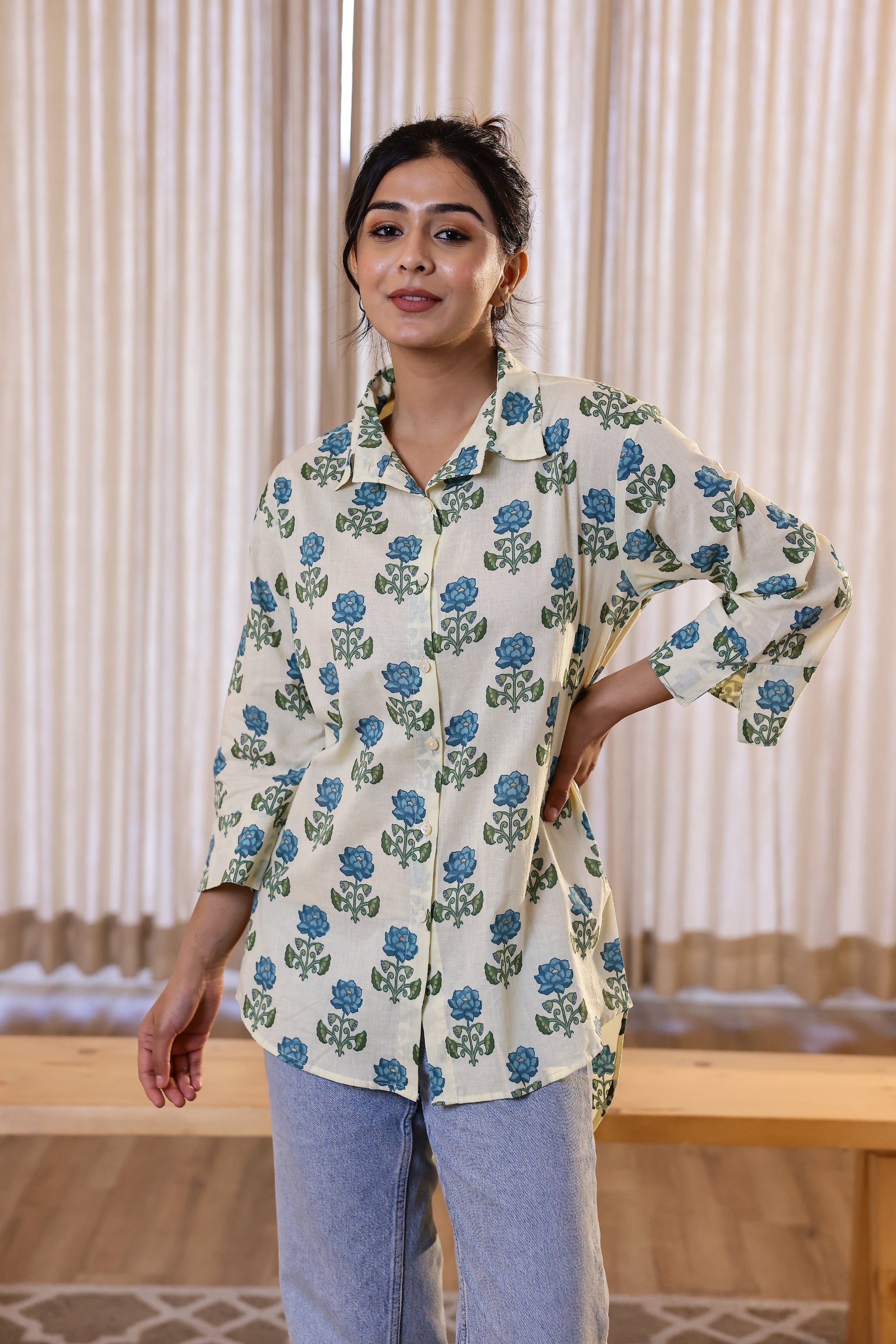 Women's Cream Floral Print Shirt - Elegant & Fresh | Women's Shirt | Shop stylish women's clothing online at Label Flavia |