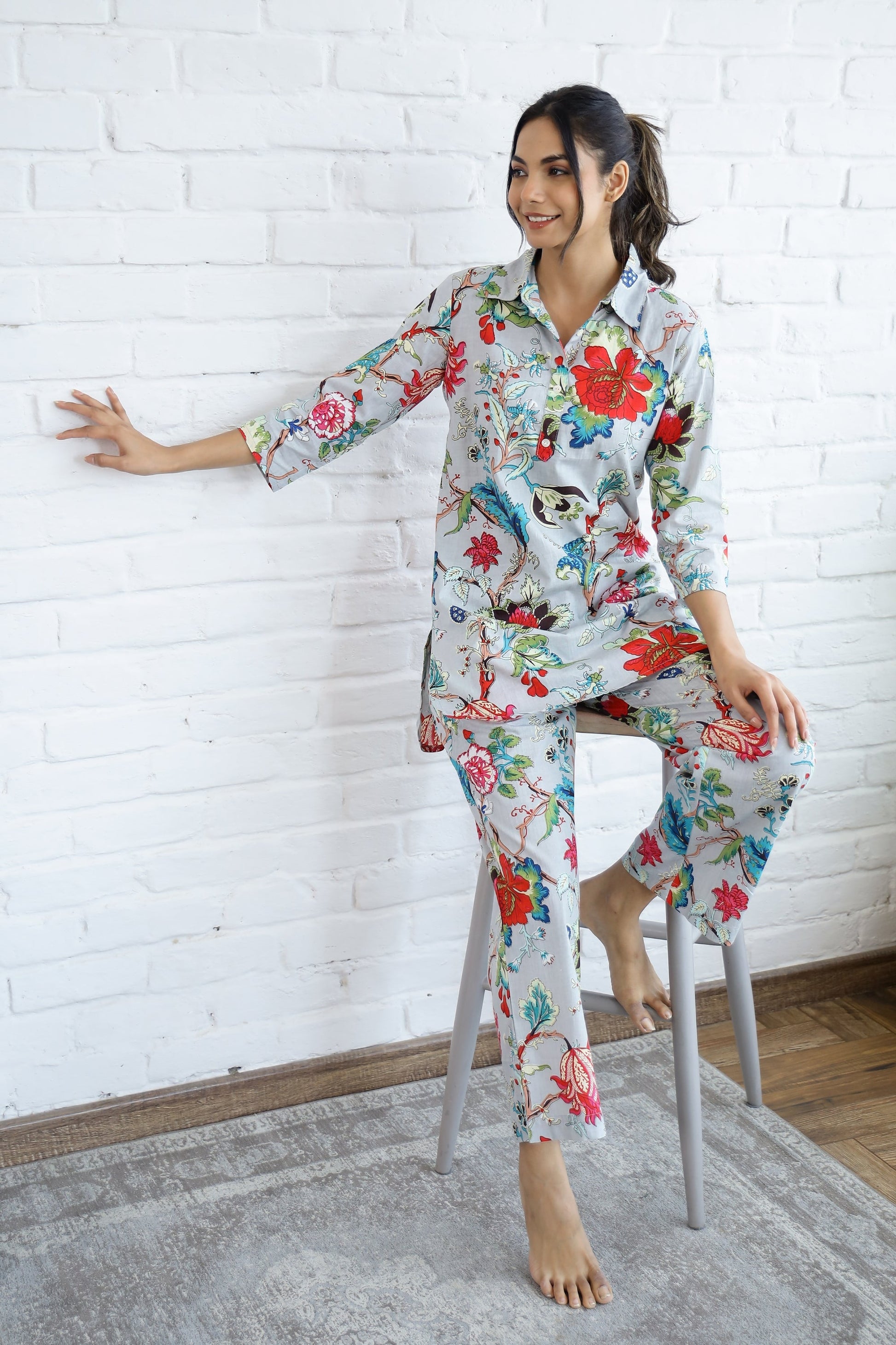 Lite Blue Floral Cotton Coord Set | Co-Ord Set | Shop stylish women's clothing online at Label Flavia |