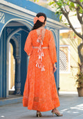 Orange Leheriya anarkali gown | | Shop stylish women's clothing online at Label Flavia |