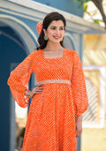 Orange Leheriya anarkali gown | | Shop stylish women's clothing online at Label Flavia |