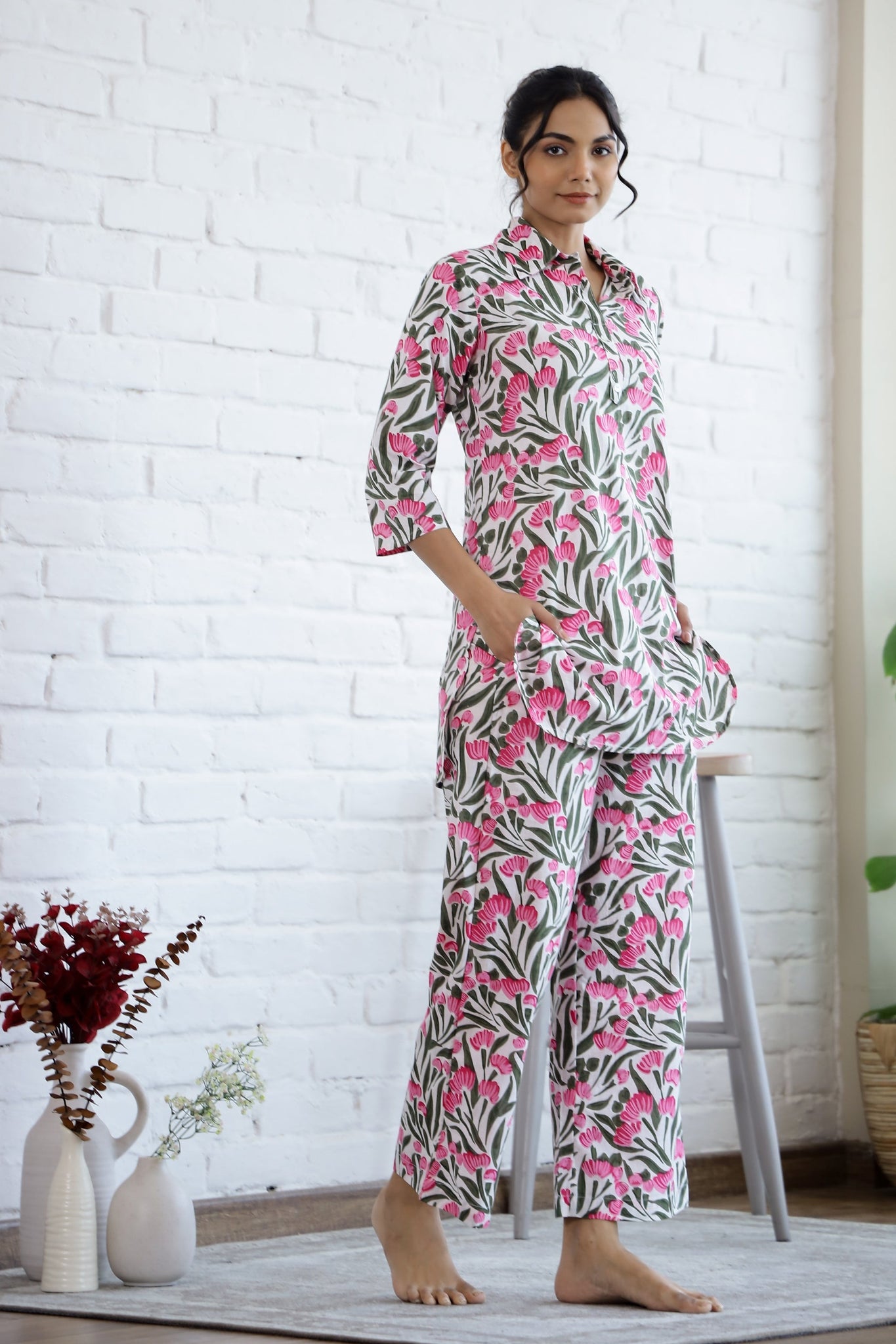 Pink Flower Cotton printed coord set | Co-Ord Set | Shop stylish women's clothing online at Label Flavia |