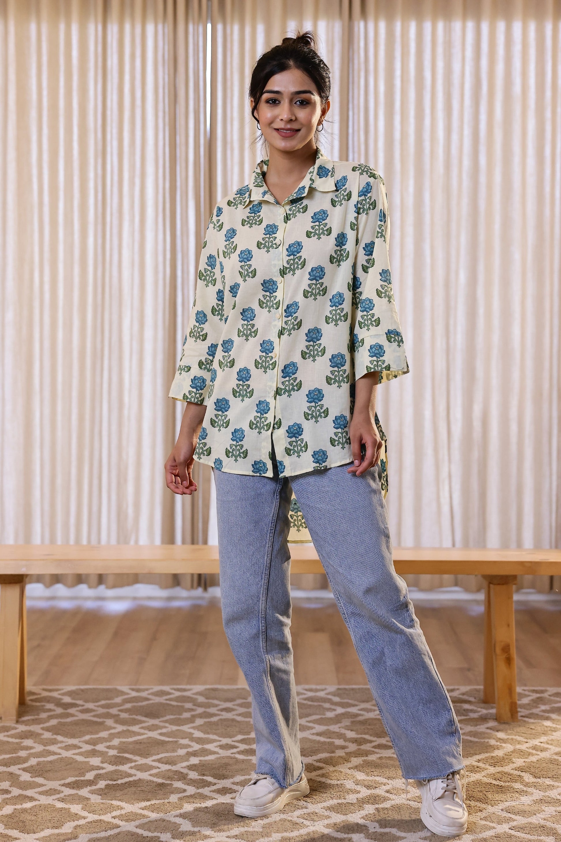 Women's Cream Floral Print Shirt - Elegant & Fresh | Women's Shirt | Shop stylish women's clothing online at Label Flavia |