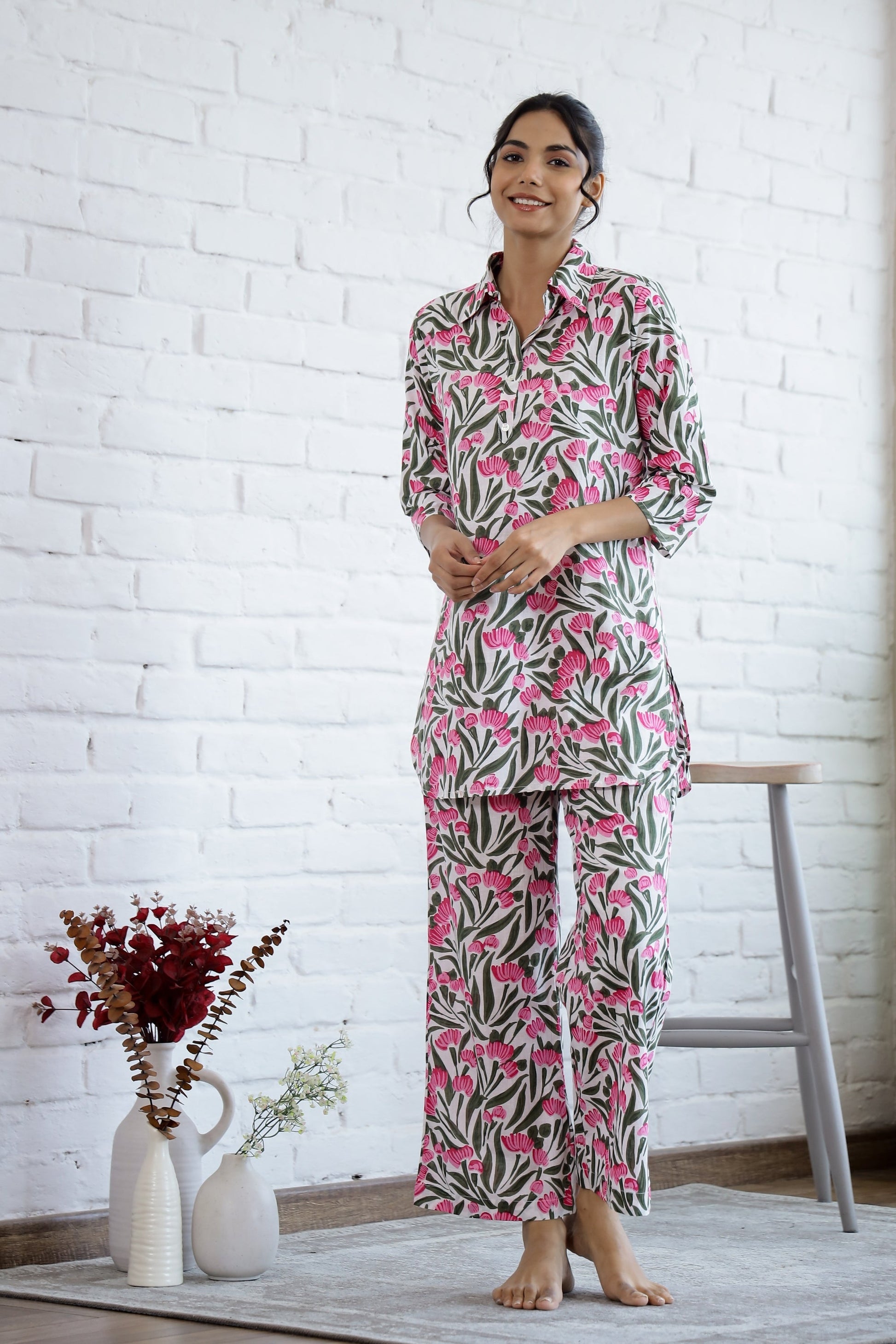 Pink Flower Cotton printed coord set | Co-Ord Set | Shop stylish women's clothing online at Label Flavia |