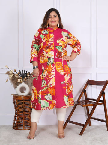 Women Printed Cotton A-line Kurta (B02-Multicolor)