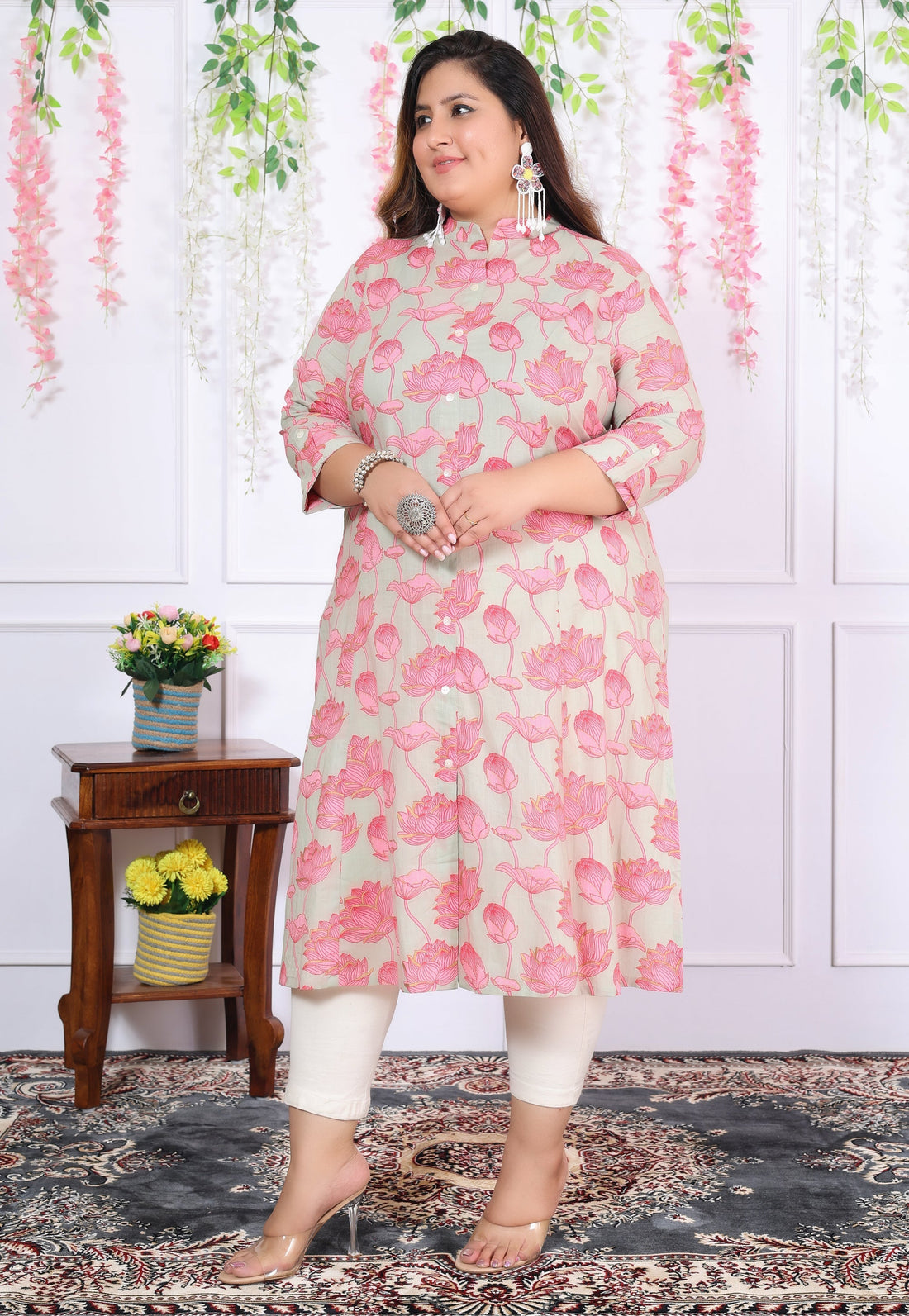 Women Printed Cotton A-line Kurta (B05-Multicolor)