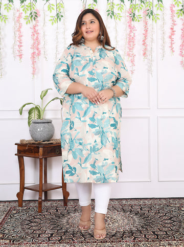 Women Printed Cotton Straight Kurta (B11-Green)