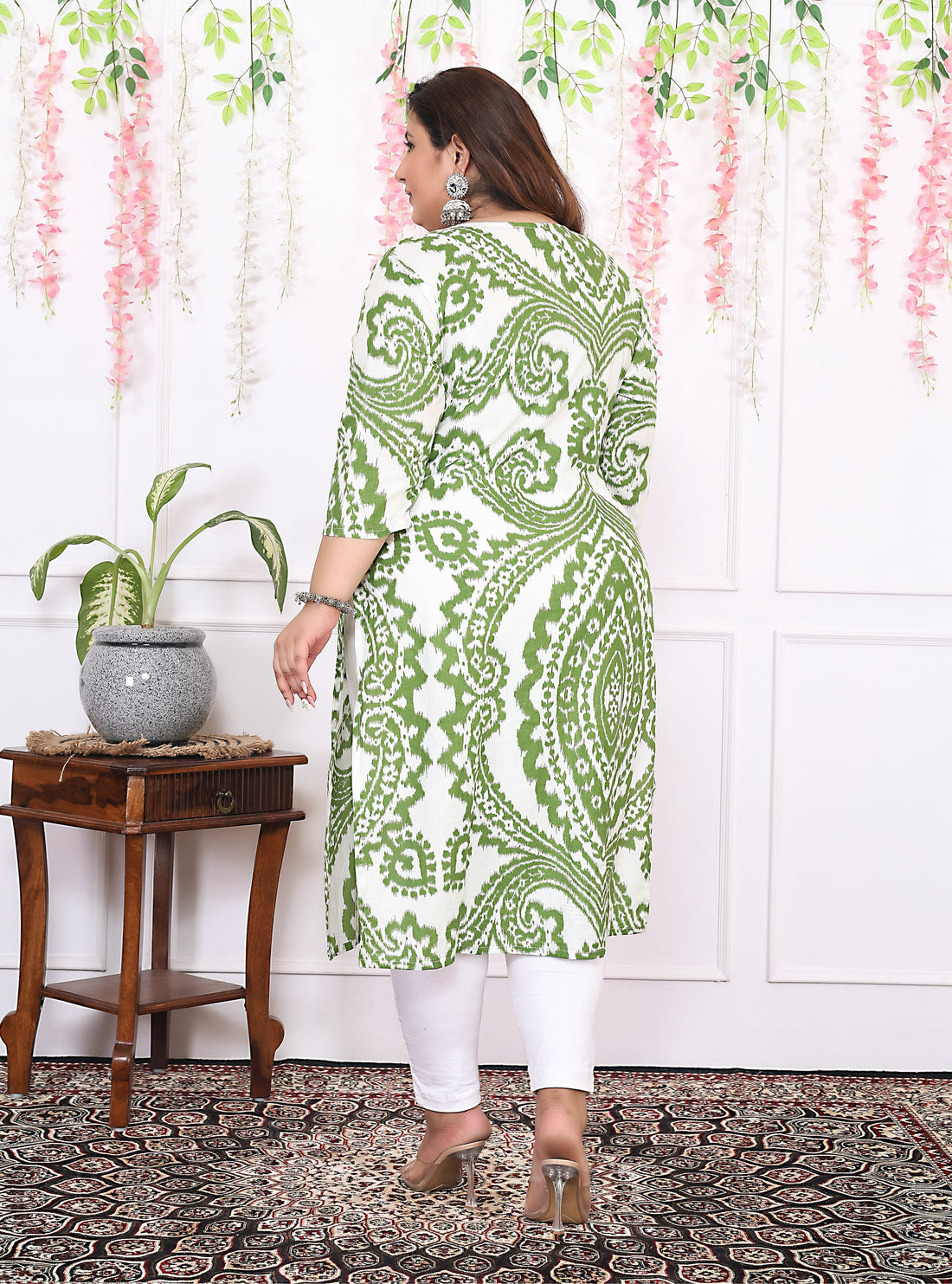 Women Printed Cotton Straight Kurta (B12-Green)