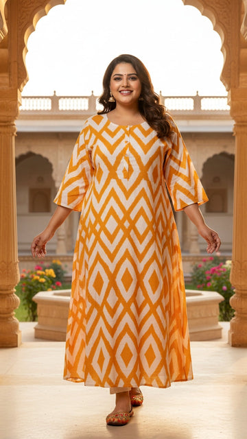 Plus Size Orange Burgundy Floral Printed Gown