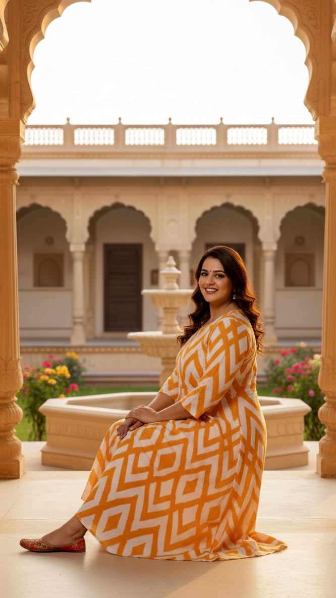 Plus Size Orange Burgundy Floral Printed Gown