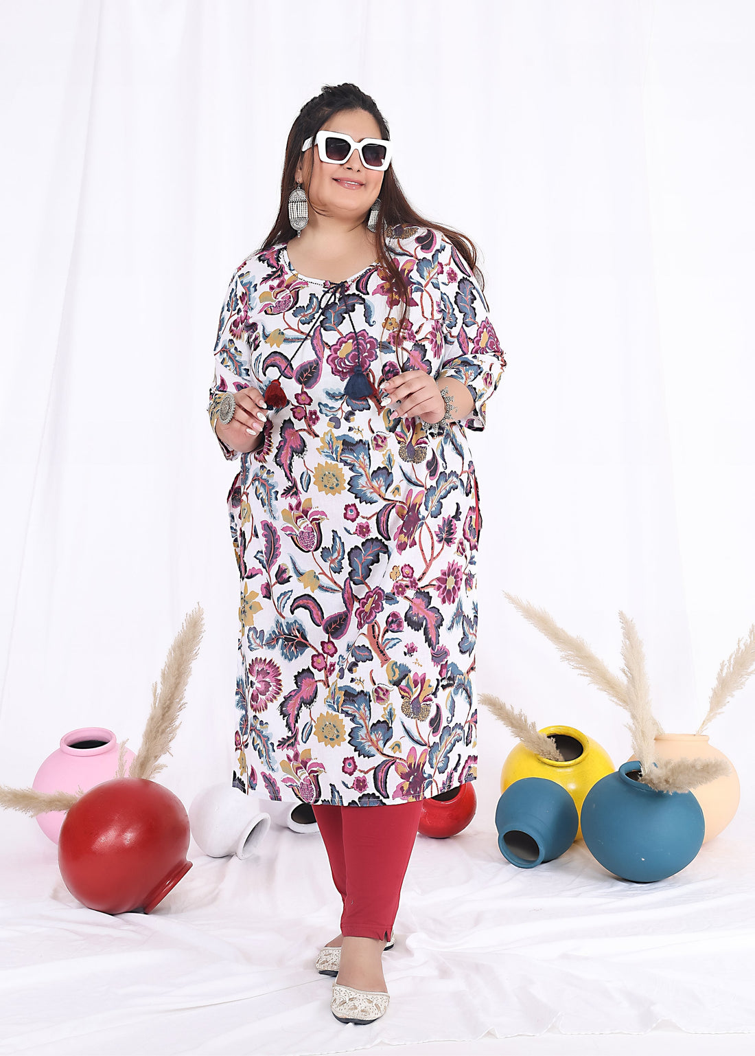 Women Printed Cotton Straight Kurta (B26-Multicolor)