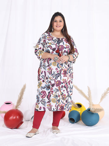 Women Printed Cotton Straight Kurta (B26-Multicolor)