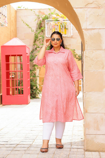 Big Size Coral Pink Kurti – Bold, Bright & Beautiful