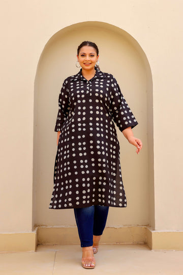 Chic Black Polka Dot Plus Size Kurti – Classic & Comfortable Everyday Wear