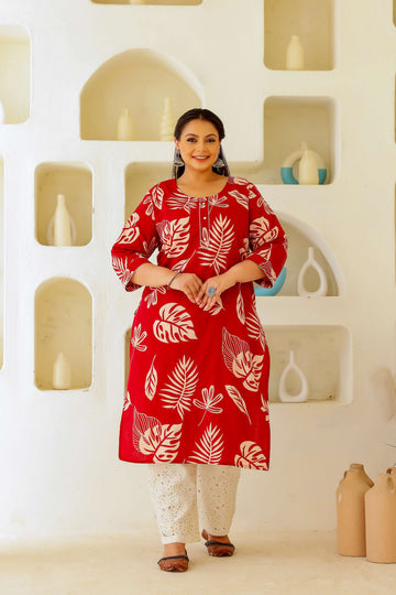 Women's Plus Size Cotton Kurti with 3/4 Sleeves – Elegant & Comfortable