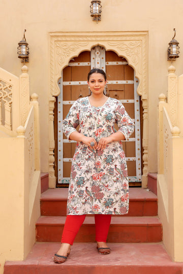 Comfort Fit Cotton Kurti for Plus Size Women – 3/4 Sleeve Ethnic Wear