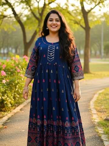 Plus Size Cotton Blend Printed Gown