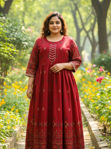 Plus Size Cotton Blend Printed Gown