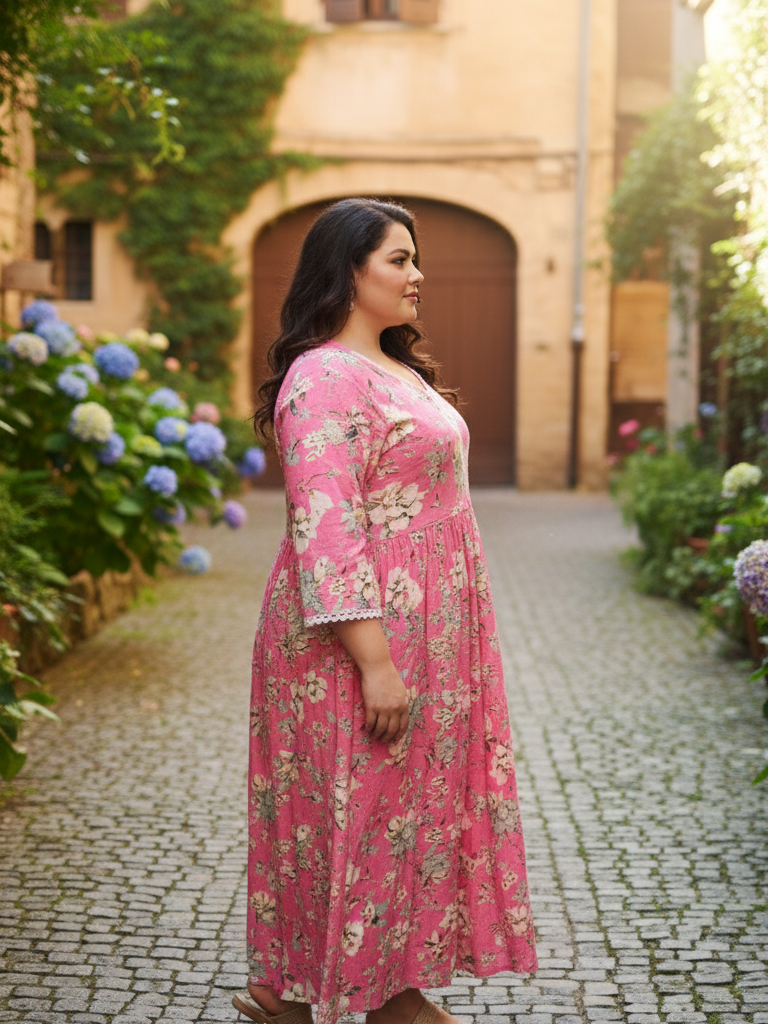 Pink Contemporary Floral Print Anarkali Style Dress