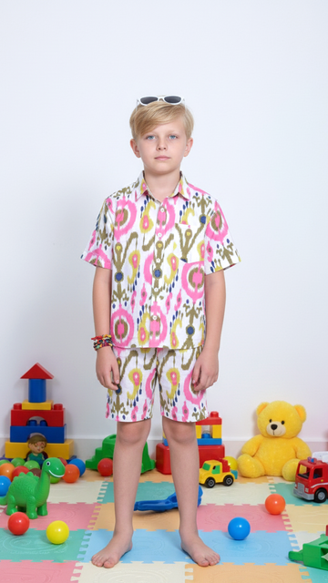 Indigo Block Print Boy’s Shirt – White & Navy