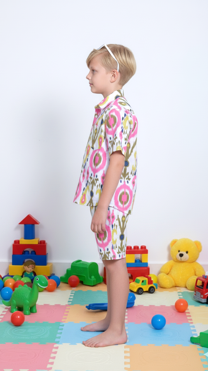 Indigo Block Print Boy’s Shirt – White & Navy