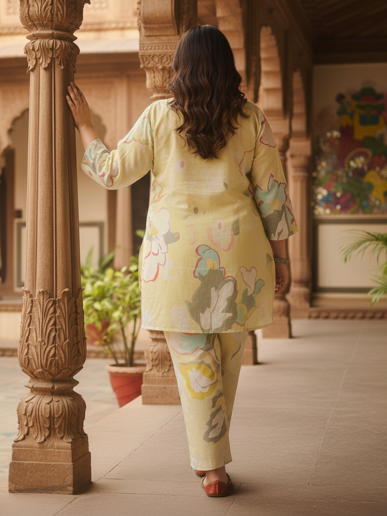 Yellow Contemporary Printed Two-Piece Lounge Set