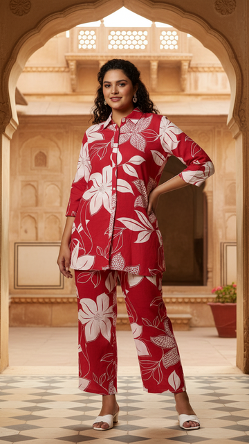Plus Size Scarlet Floral Shirt & Pant Co-ord