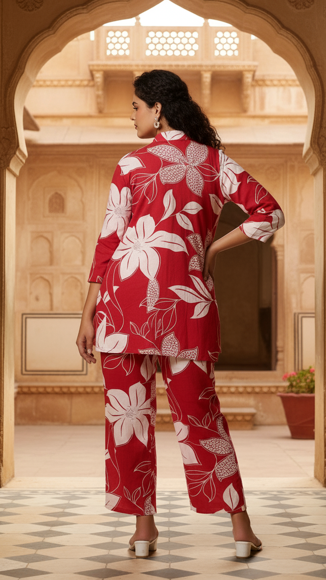 Plus Size Scarlet Floral Shirt & Pant Co-ord