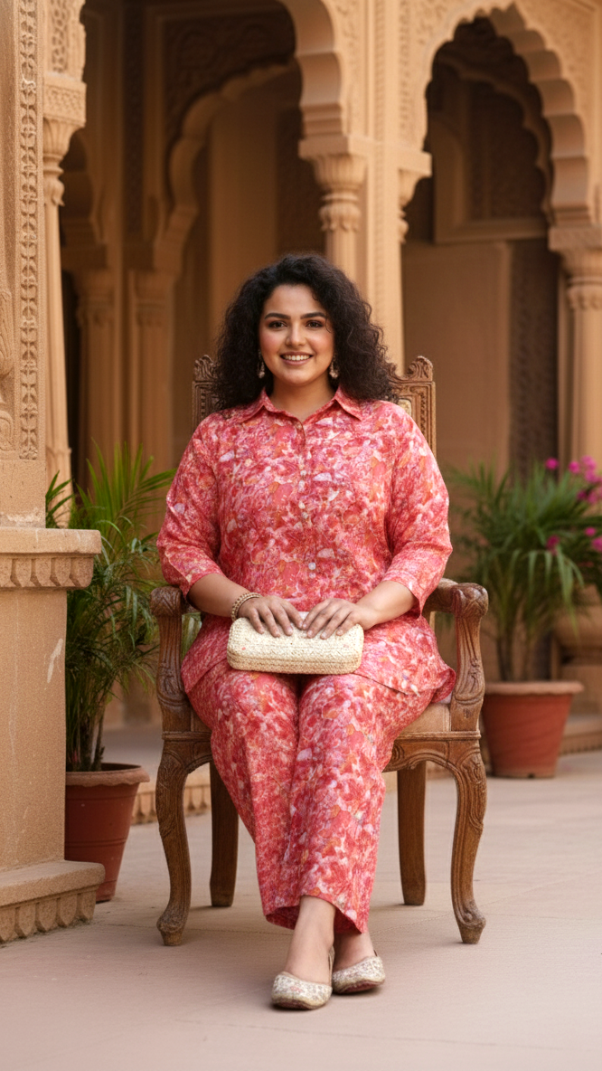 Plus Size Coral Red Abstract Print Travel Set