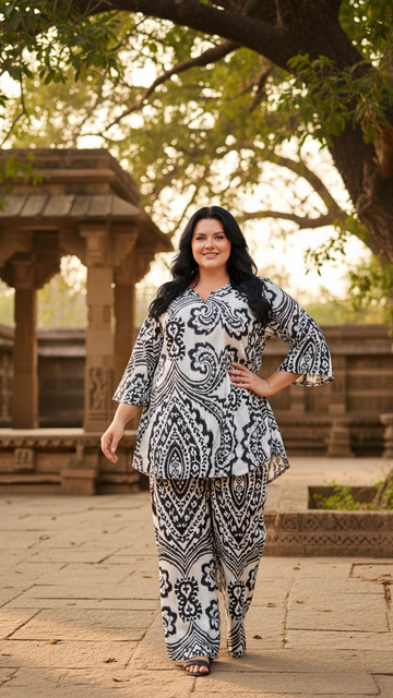 Black & White Paisley Print Cotton Co-ord Set
