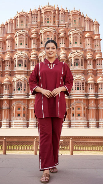 Plus Size Solid Red Cotton Co-ord Set – Comfortable Everyday Wear for Women