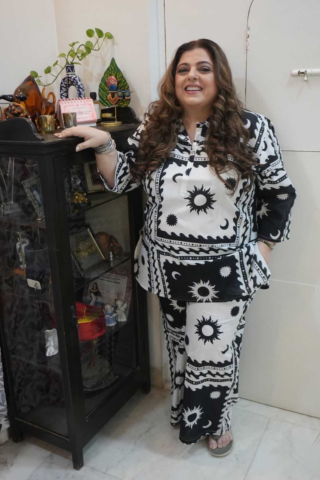 Plus Size Black Abstract Cotton Co-ord Set – Comfortable Everyday Wear