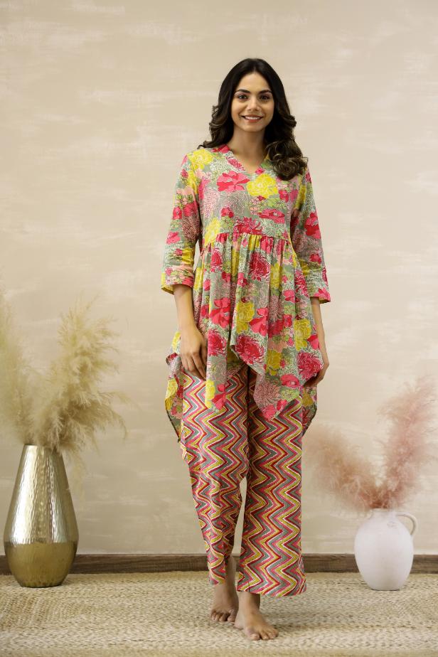 Cotton Printed High Low Cord Set | Co-Ord Set | Shop stylish women's clothing online at Label Flavia |