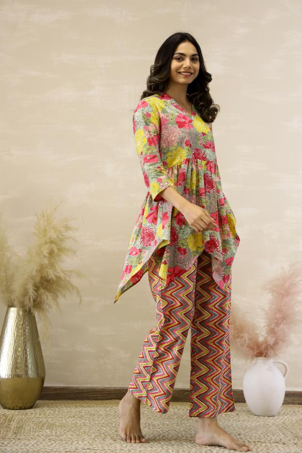 Cotton Printed High Low Cord Set | Co-Ord Set | Shop stylish women's clothing online at Label Flavia |