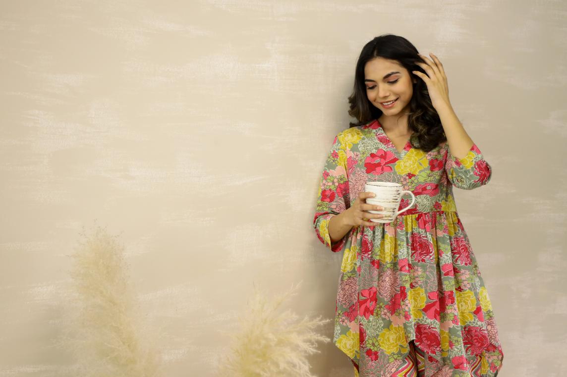 Cotton Printed High Low Cord Set | Co-Ord Set | Shop stylish women's clothing online at Label Flavia |