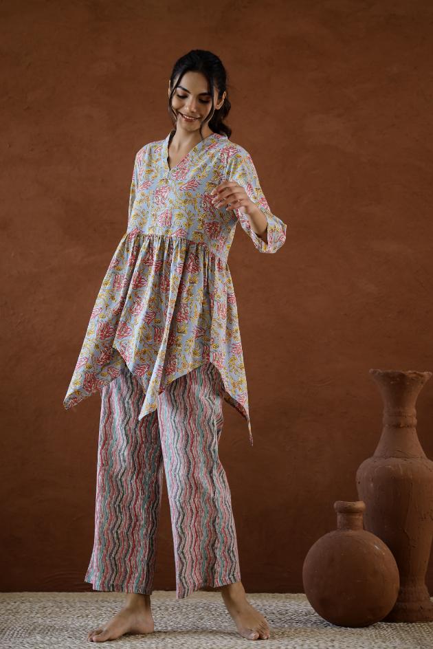 Cotton Printed High Low Cord Set | Co-Ord Set | Shop stylish women's clothing online at Label Flavia |