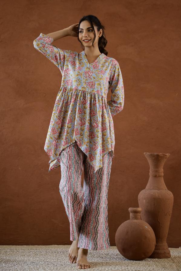 Cotton Printed High Low Cord Set | Co-Ord Set | Shop stylish women's clothing online at Label Flavia |