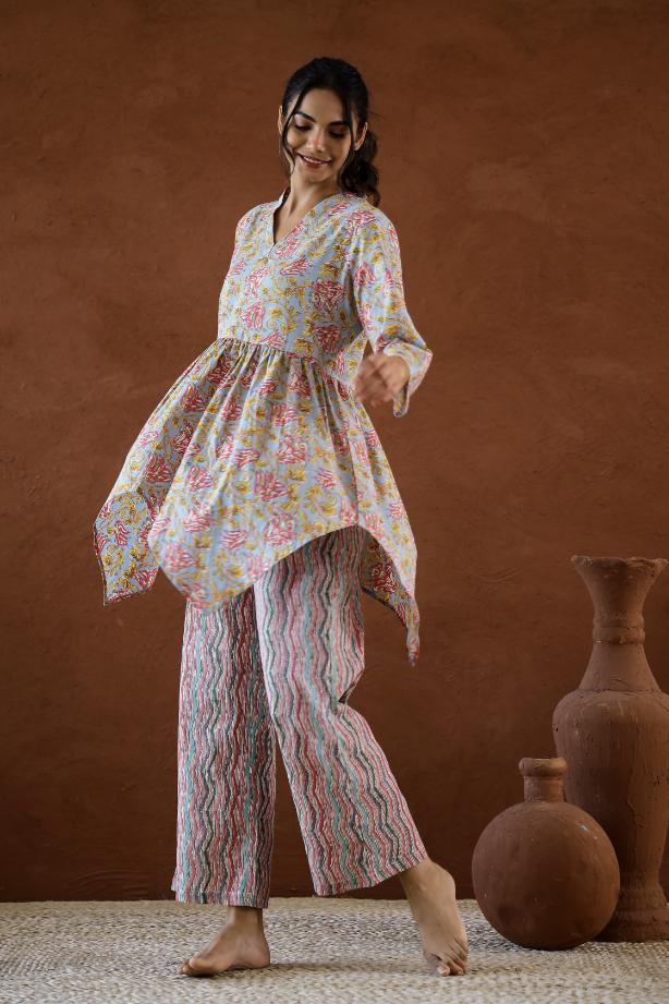 Cotton Printed High Low Cord Set | Co-Ord Set | Shop stylish women's clothing online at Label Flavia |